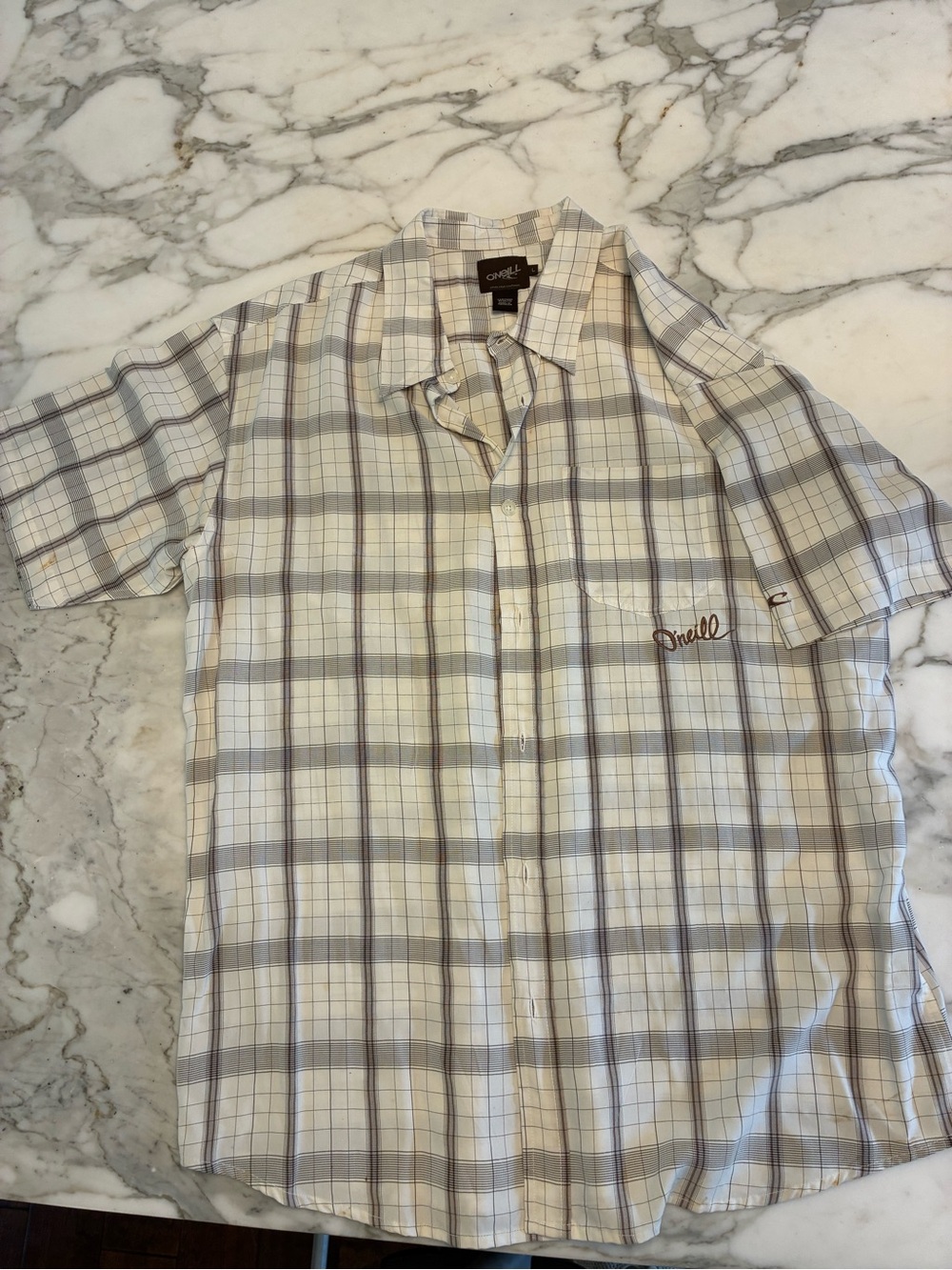 O'Neill Men's Short-Sleeve Plaid Button-Down Shirt - Beige, Gray
